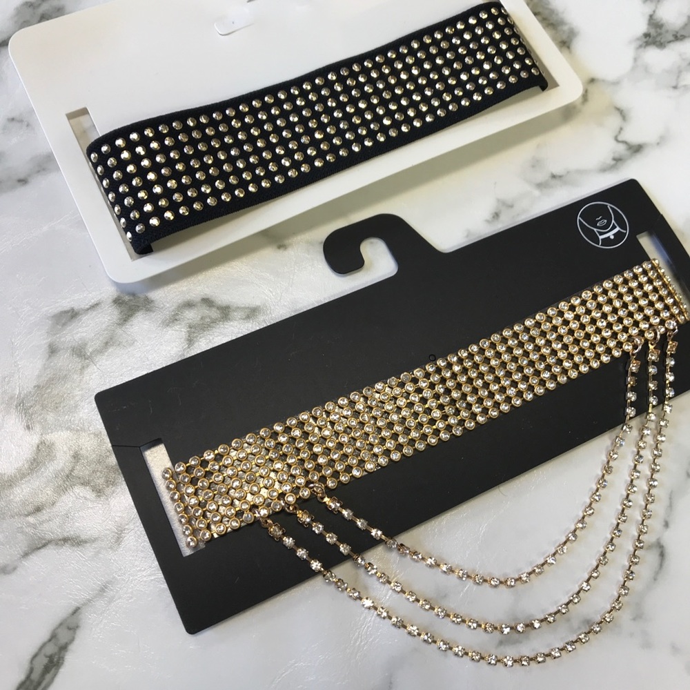 ‼️ Gold Rhinestone Black Choker Necklace - Picture 6 of 8
